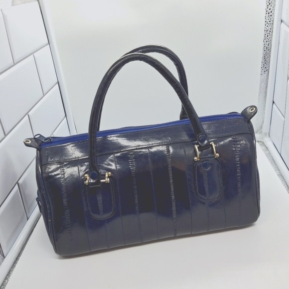None Handbags - Eelskin Elegant Navy Blue Handbag Vintage Euc 14x7x6.5